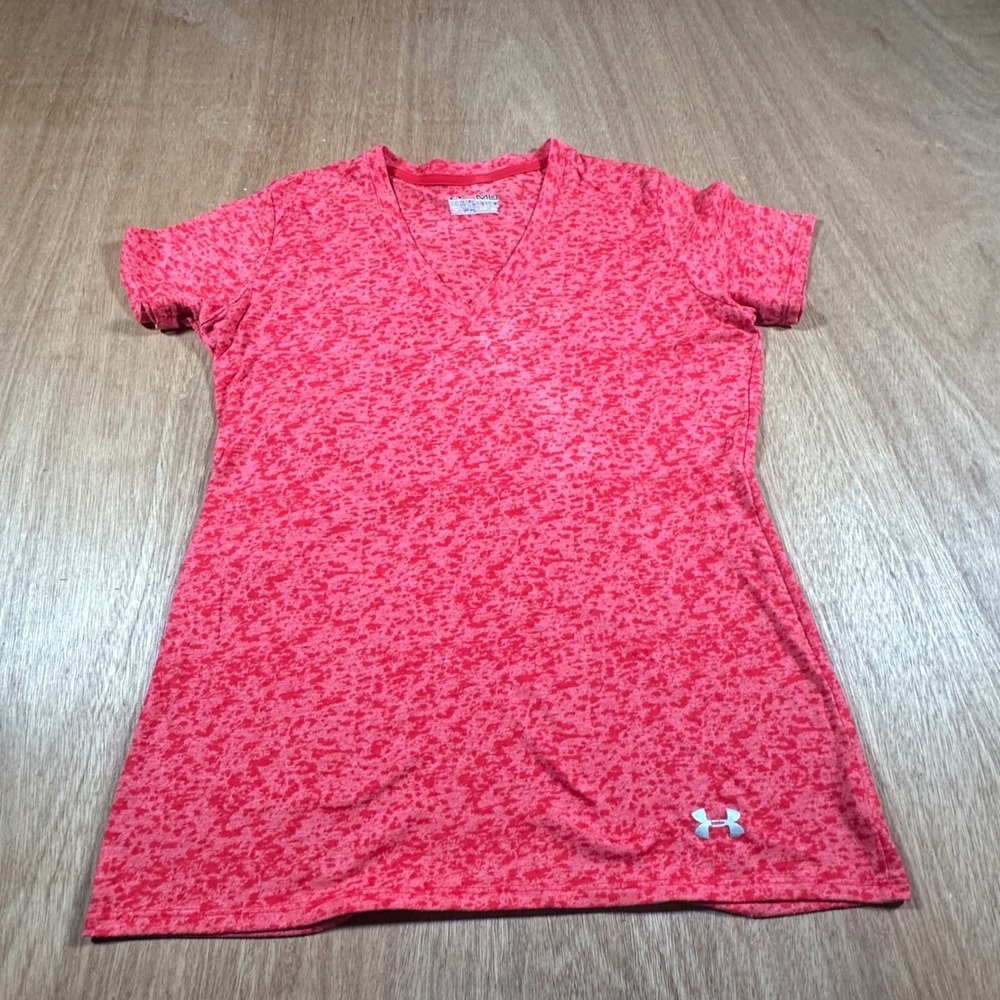 Under Armour HeatGear Semi-Fitted V-Neck Burnout Tee Women's MD Red Shirt